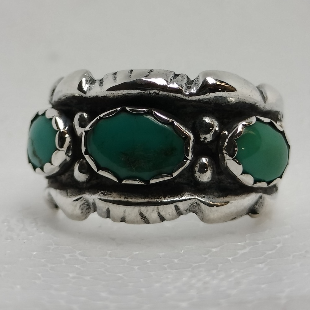 Sterling Silver 3 Stone Turquoise Ring Size 6.5